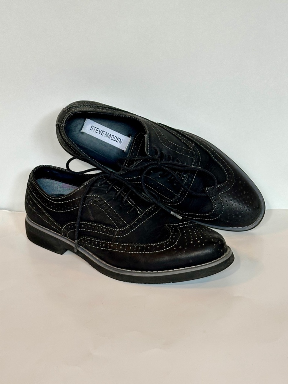 Steve Madden Black Leather Wingtip Oxford Dress Shoes Brogue Men's 10.5